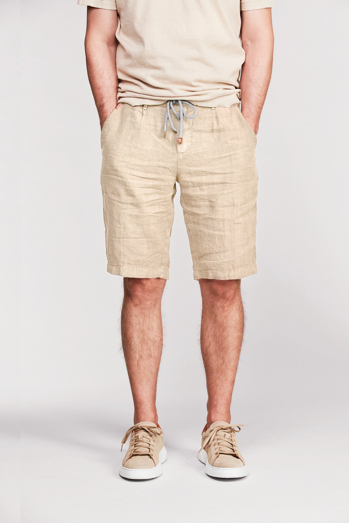 Drawstring linen shorts Beige