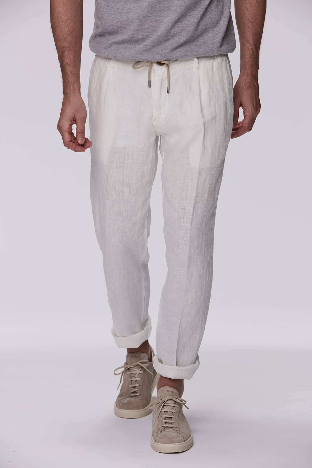Drawstring linen pant white