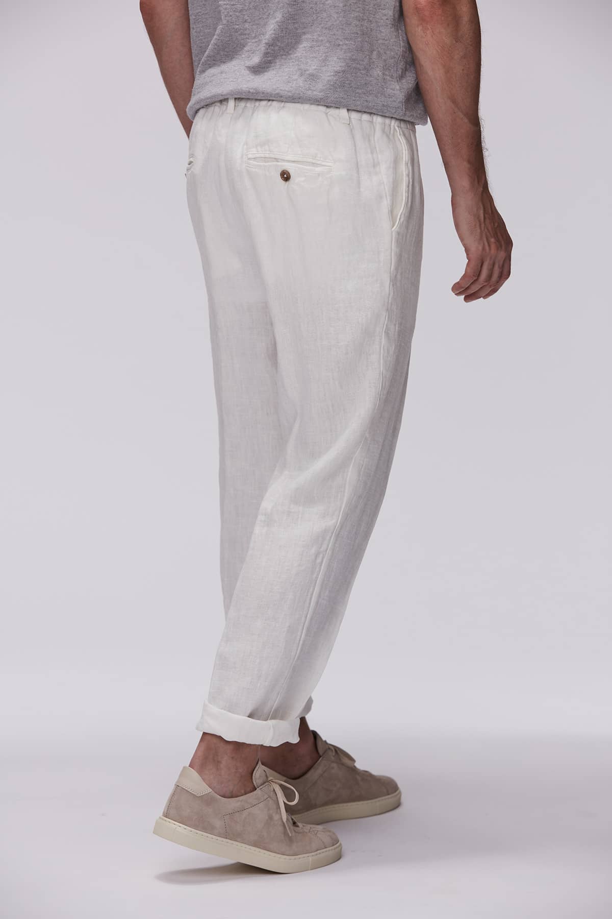 Drawstring linen pant white