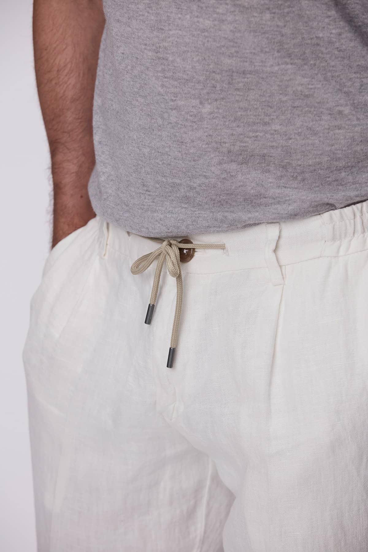 Drawstring linen pant white