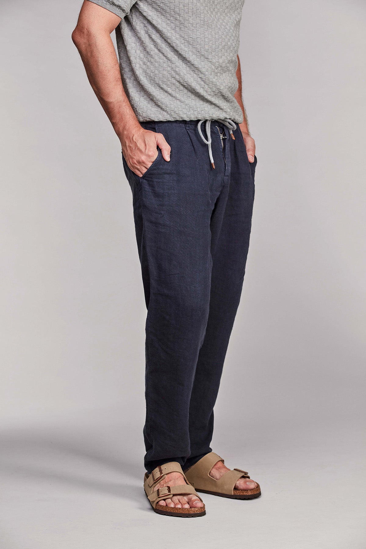 Drawstring linen pant navy
