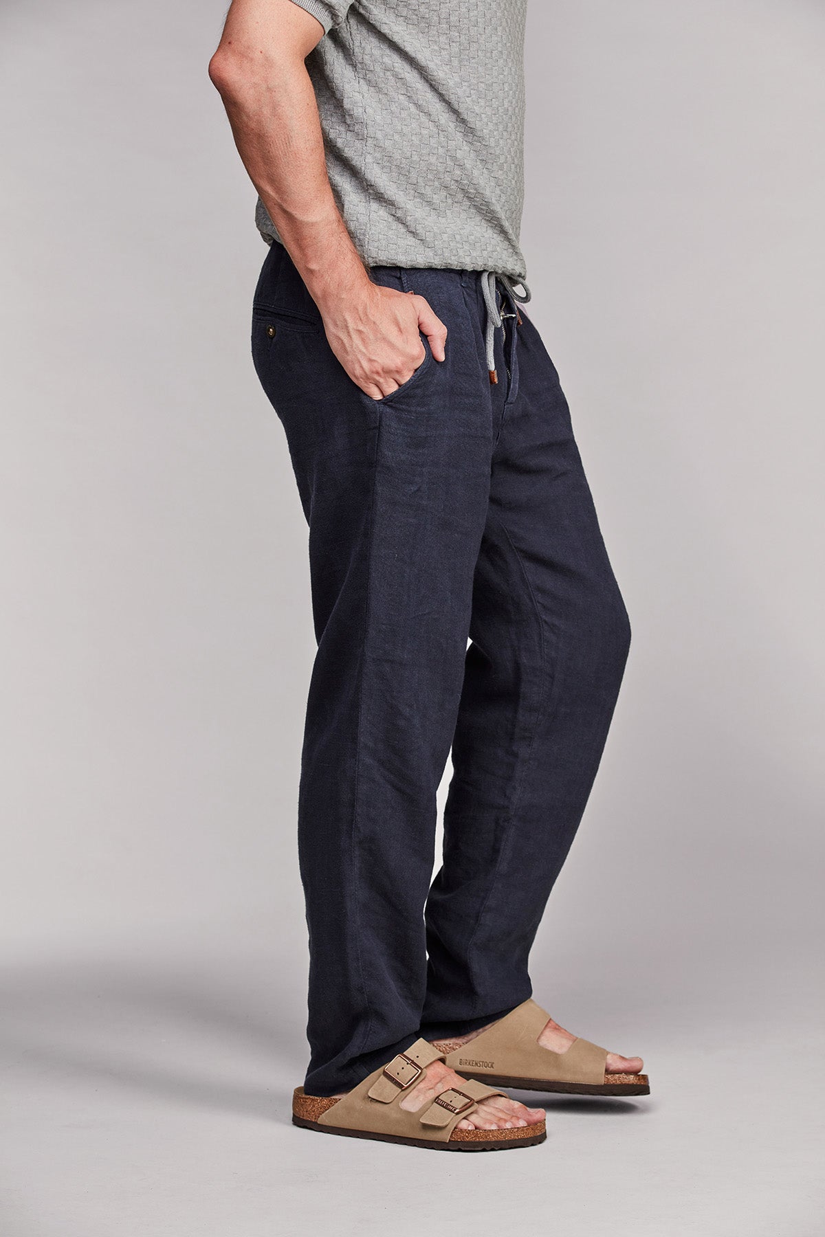 Drawstring linen pant navy