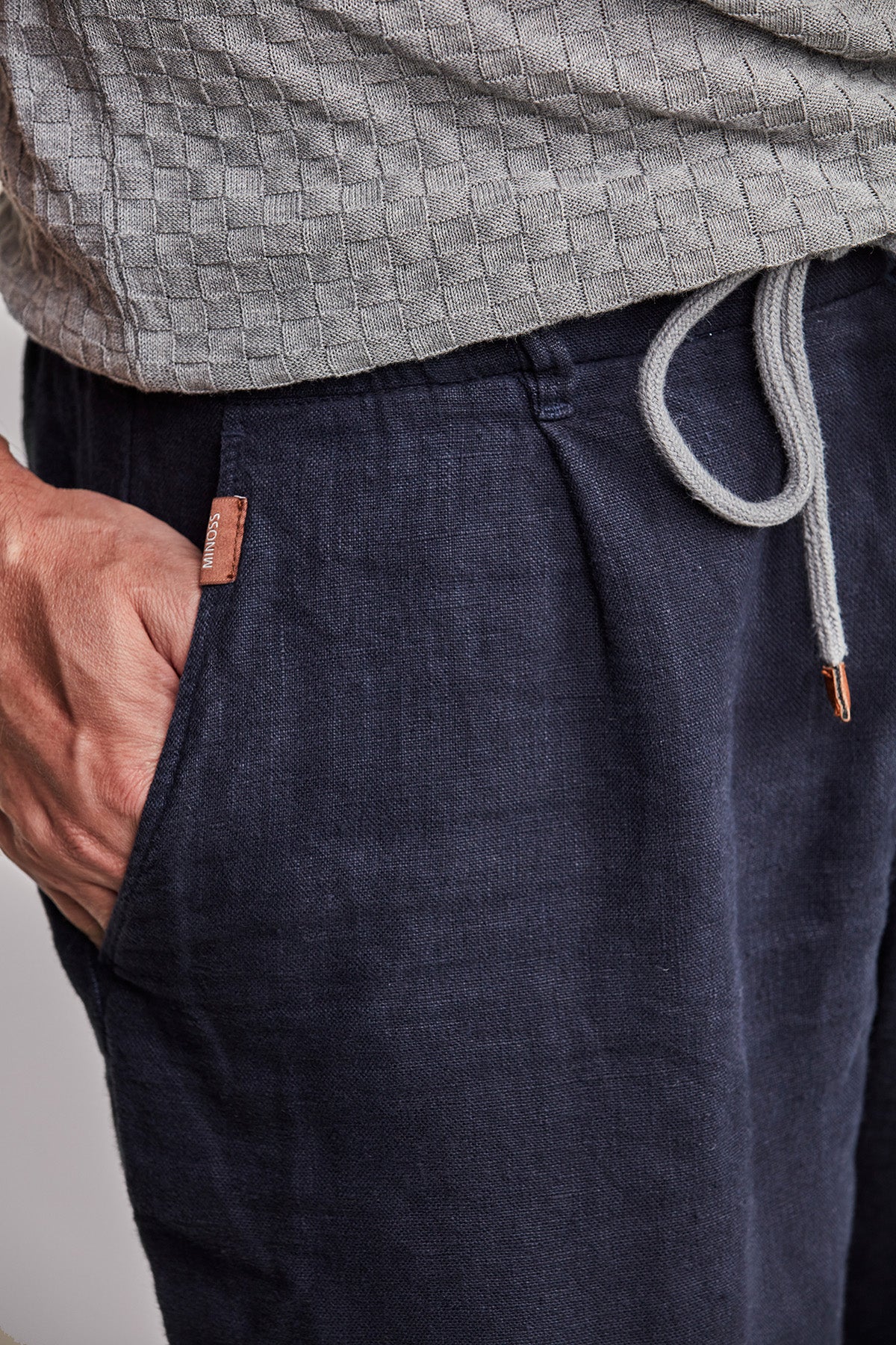 Drawstring linen pant navy