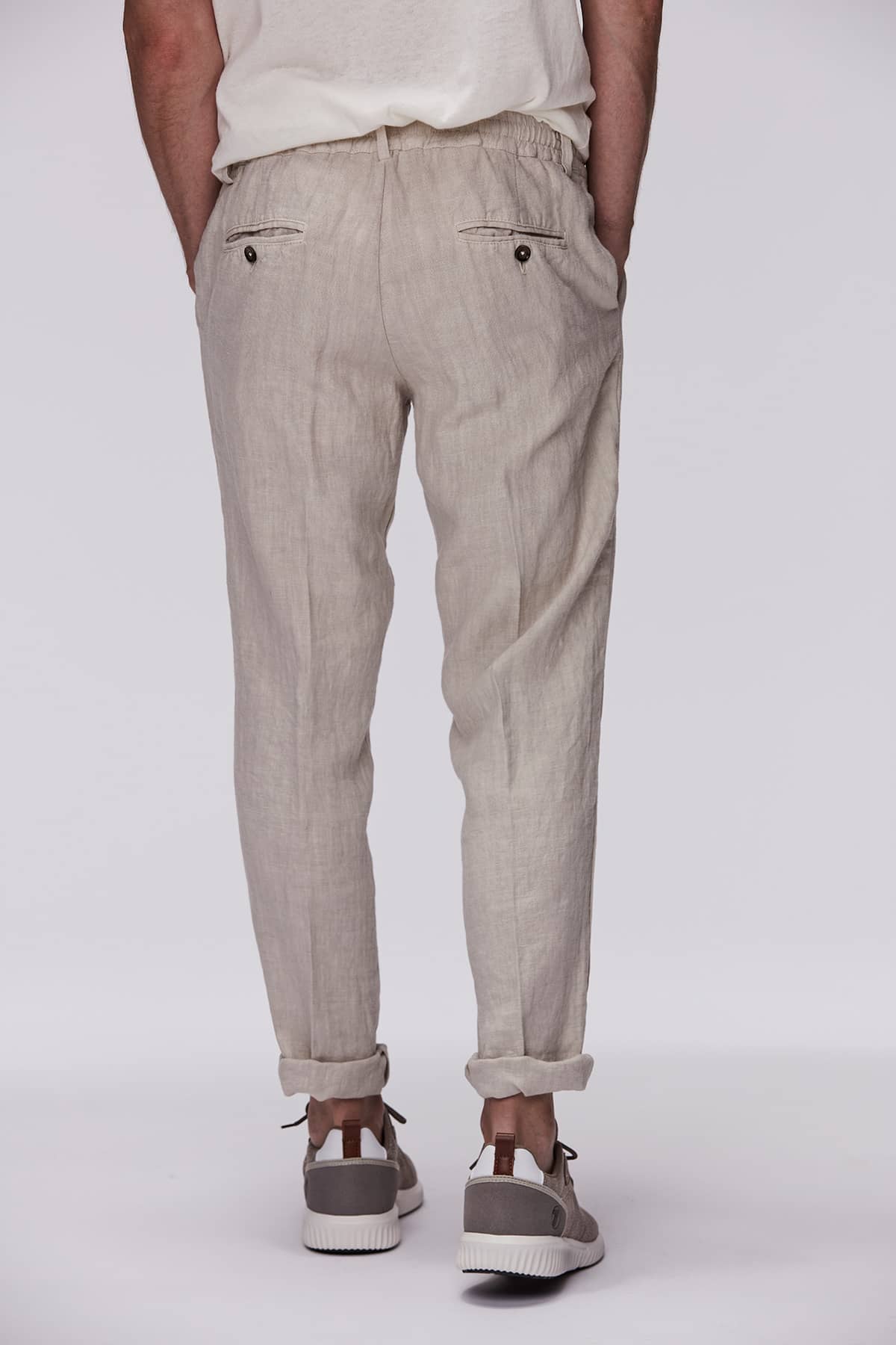 Drawstring linen pant beige