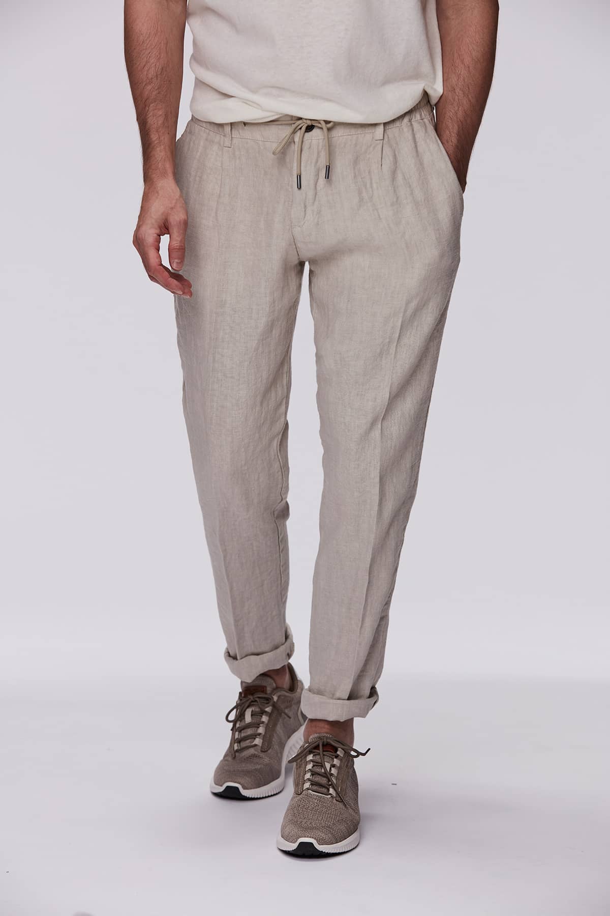 Drawstring linen pant beige