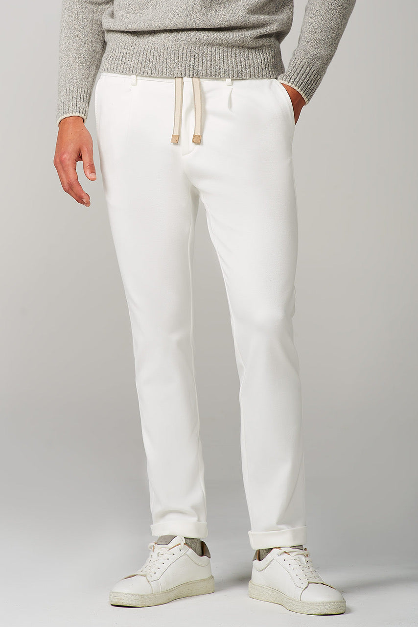Jersey pleat pant White