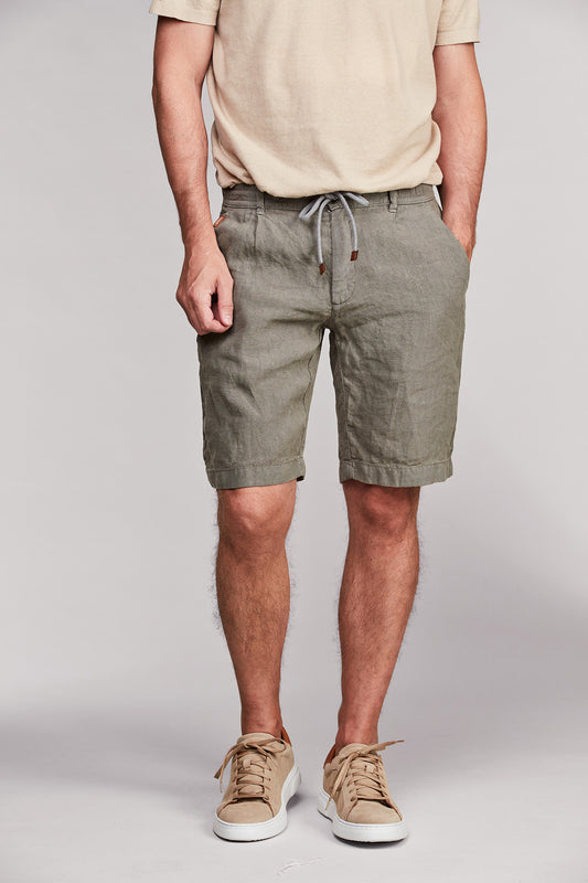 Drawstring linen shorts Albi Green