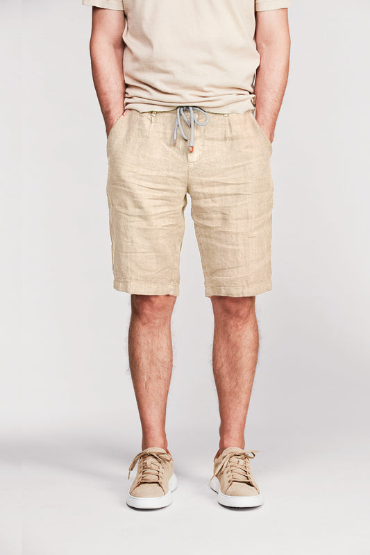 Drawstring linen shorts Beige